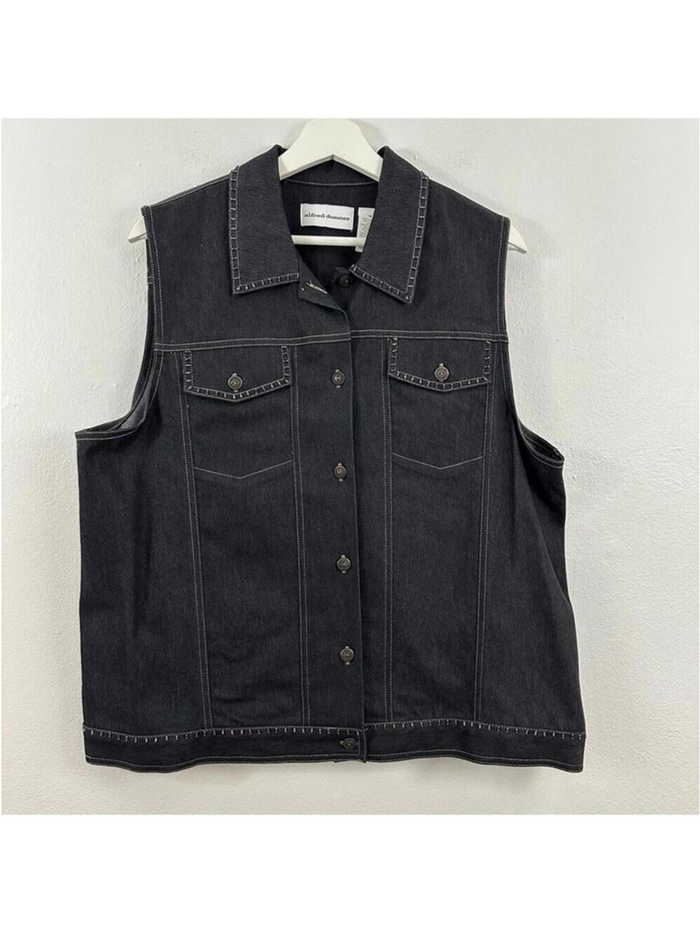 Alfred Dunner Women’s Floral Button Down Denim Vest Size 14